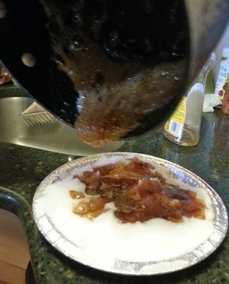 Pouring the syrup.