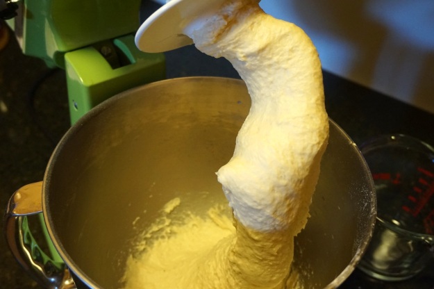 Mixing the dough.
