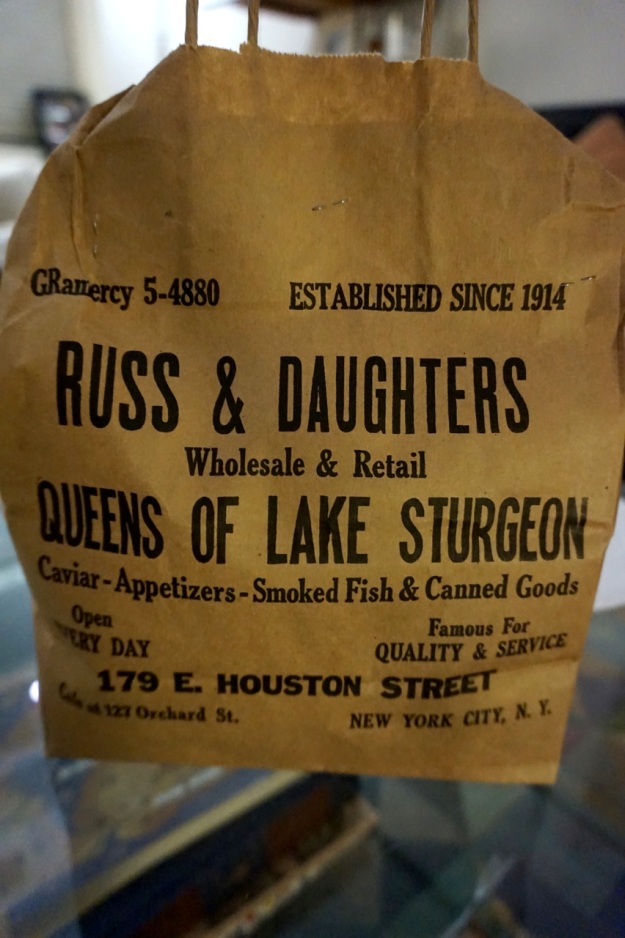 Sealed up in a paper bag overnight. Btw, Russ & Daughters is an awesome shop. If you're ever in NYC, definitely check it out.